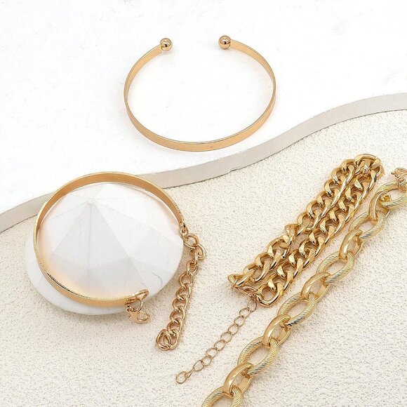 Chunky Gold Bracelets for Women Boho Stackable Bangle Cuff Bracelet Set Layered - Picture 4 of 7